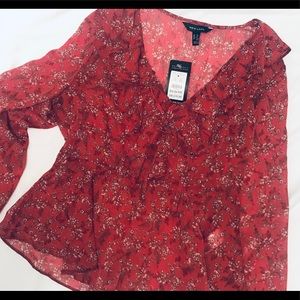 New look flowy blouse tie front frills bell sleeve